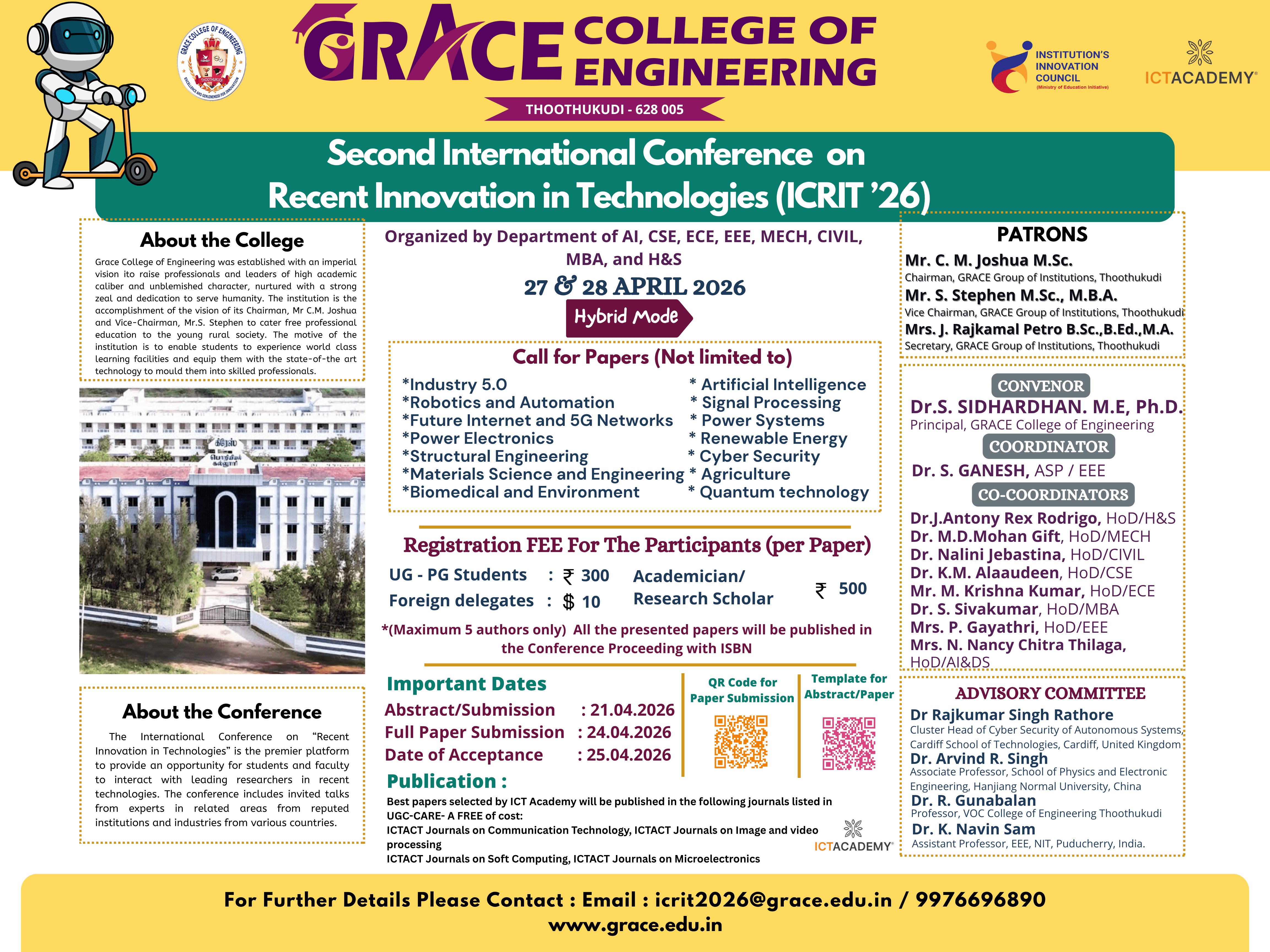 Second International Conference on Recent Innovation in Technologies ICRIT'26 International Conference Poster 